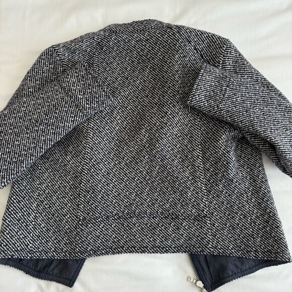 GAP Womens Navy Wool Twill Moto Jacket Asymmetric Cropped Zip Coat Size Medium - Picture 6 of 6